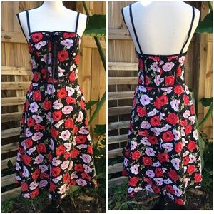 Retro, Floral, Fit & Flare Dress - Ribbed Corset